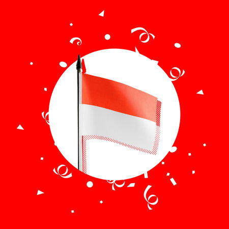 Indonesia flag waving to celebrate Indonesian Independence Dayの写真素材