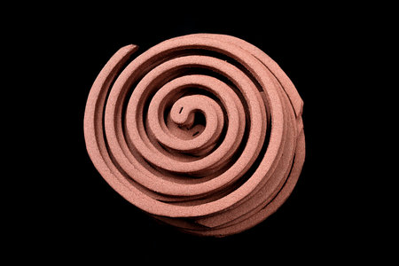 Mosquito coils on black background. The spiral is very large and has a lot of detailの写真素材