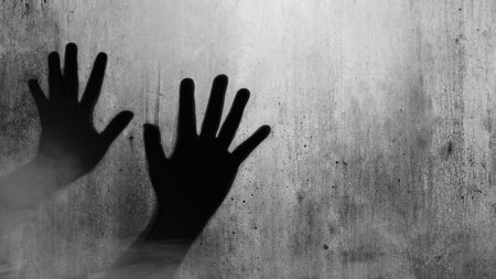 Shade of zombie hands on dark background. The hand appearing to be devil, evil, satan, or monster...