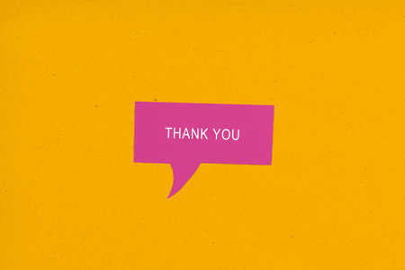 Speech bubble with words Thank You written above colored background. Thank you message for...