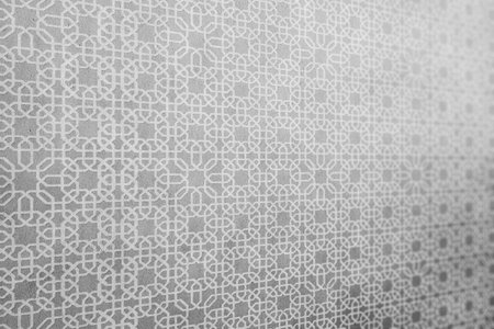 White pattern of abstract geometric on gray background. Mock up. Copy space. Islamic religion,...