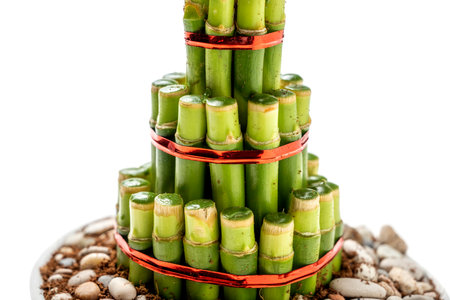 Chinese lucky bamboo (Dracaena sanderiana) on white pot isolated over white background. Chinese Or Lunar New Year decorationの写真素材