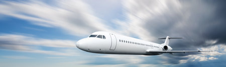 Commercial airplane flying in the sky with cloudscapes background. Travel by airplane concept