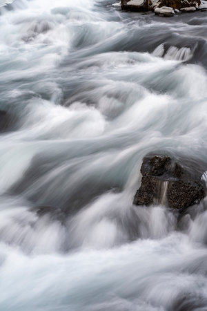 Panoramic view of flowing rushing water on the river in KirkjubÃ¦jarklaustur or...