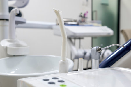 Interior view of the dental instrument in dentist clinic office. Healthcare and treatment conceptの写真素材
