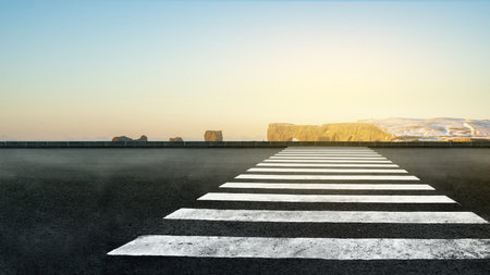 Empty street with a landscape view and sunlight on a bright day. Copy space. Summer backgroundの写真素材