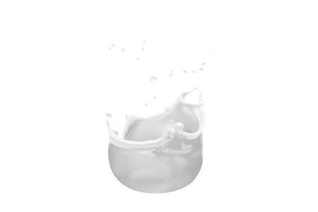 Splash with ripples of milk or cream isolated over a white background. Purity and freshness of a nutritious beverageの写真素材