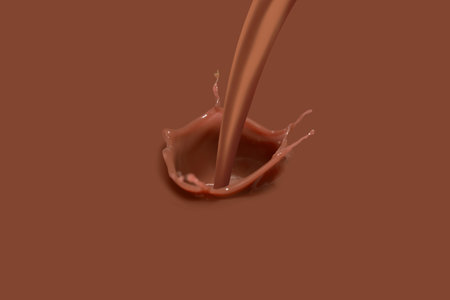 Luxurious chocolate splash with droplets. Dark chocolate milk, a culinary dessert delightの写真素材