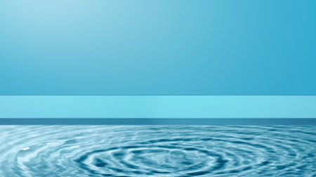 Water texture with a blue background. Clean transparent water surface with rings and ripples. Summer conceptの写真素材