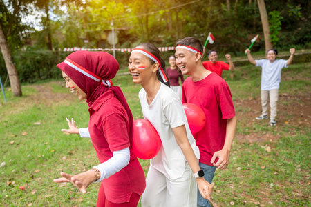 Portrait of an Indonesian southeast asian people celebrate Indonesia Independence Day on the 17th of...