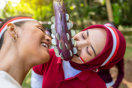 Portrait of an Indonesian southeast asian people celebrate Indonesia Independence Day on the 17th of...