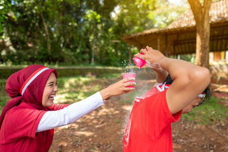 Portrait of an Indonesian southeast asian people celebrate Indonesia Independence Day on the 17th of...