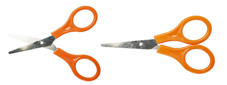 Closeup view of scissors isolated over a white background. Concept of stationeryの写真素材