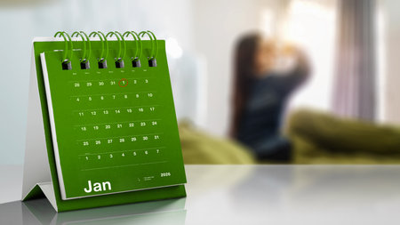 Calendar on the desk showing 1st January 2026 as the new year. Happy New Year concept or Celebrationの写真素材