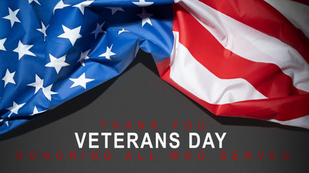 Message of Veterans day with american flag background. Concept of Veteran day, Memorial Day or...