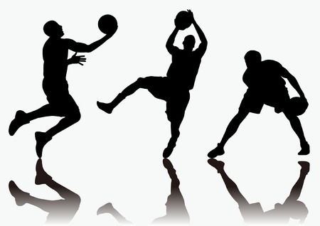 three men playing basketball and colorful background shadow Silhouetteのイラスト素材