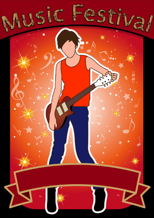 the singer silhouette and music festival at colorful music item backgroundのイラスト素材