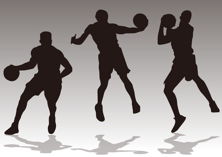 Basketball players slam dunk silhouetteのイラスト素材