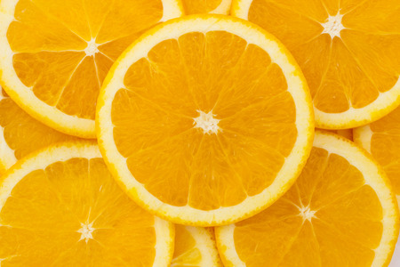 Many slices of orange fruitの写真素材