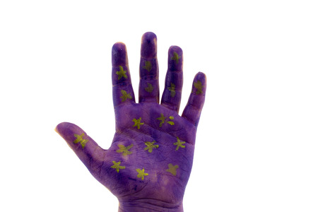 Child's hand painted watercolor on white background. Painted star の写真素材