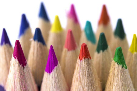 Group of multicolor pencils on a white backgroundの写真素材