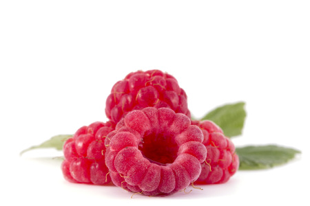 Ripe raspberry with leafの写真素材