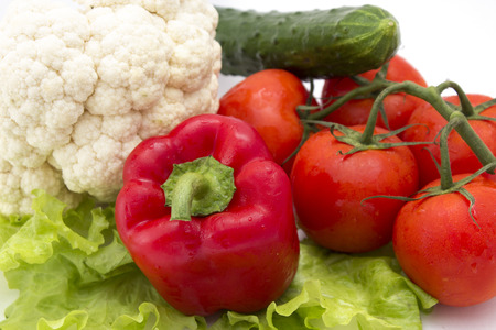 cucumbers, tomatoes, peppers, lettuce and cauliflower. Healf foodの写真素材