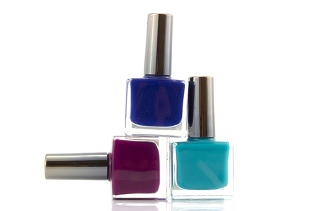 Group of bright nail polishes isolated on white backgroundの写真素材