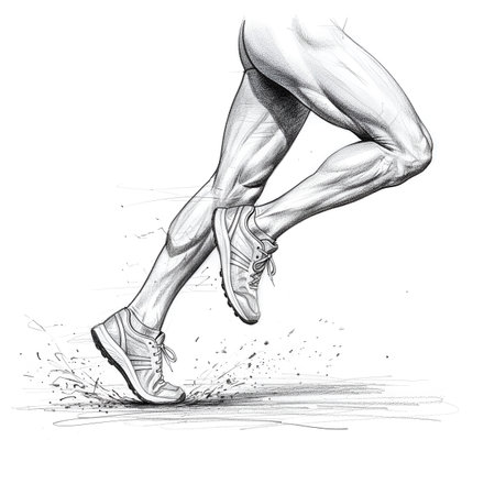 Dynamic sketch of athletic legs with visible muscles and running shoes, depicting activity, fitness, and human anatomyの素材