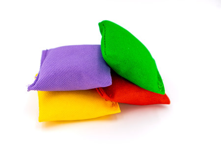 Colorful pillows on isolated white background. Selective focus.の写真素材