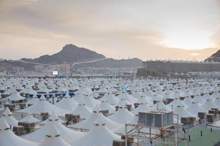 Makkah, Saudi Arabia : Landscape of Mina, City of Tents, the area for hajj pilgrims to camp during jamrah 'stoning of the devil' ritual - August 1, 2018のeditorial素材