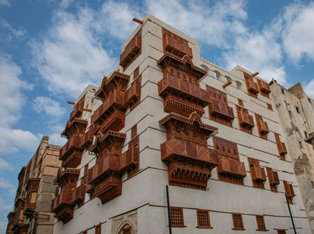 Jeddah Neighborhood historical city of JeddahIn a cloudy skyold house . Saudi Heritage.のeditorial素材