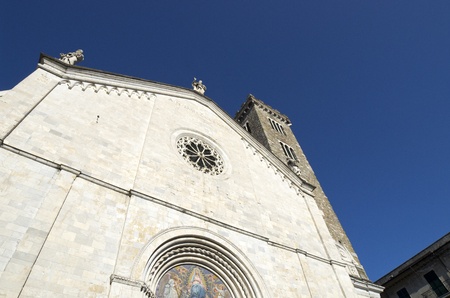 Sarzana (La Spezia, Liguria, Italy) - Front the Cathedral against a blue sky at eveningの写真素材