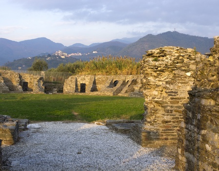 Luni (Sp), Italy, the archaeological area of the Roman town of Luna, the first and second century A.D.,the amphitheater for circus and gladiatorial combatの写真素材