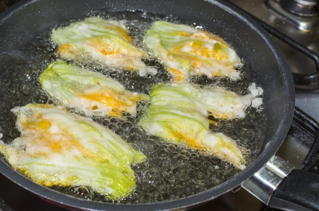 fried courgette flower in my houseの写真素材