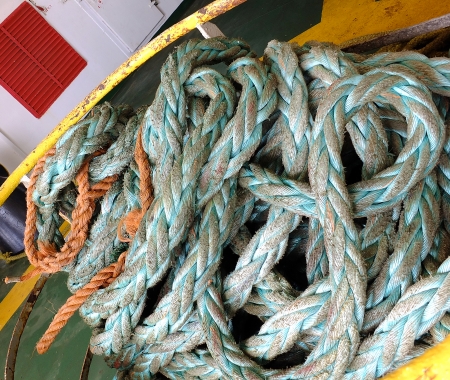 rope in a big ship during navigationの写真素材