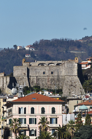 castle san giorgio in the town of la speziaの写真素材
