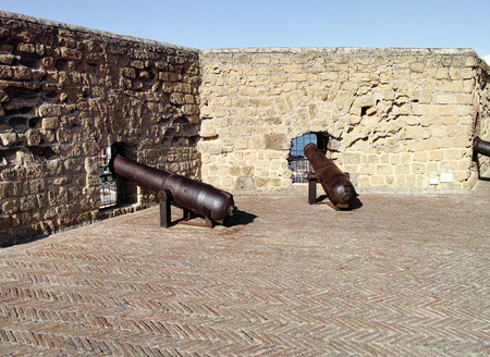 old cannon in the fortress of castel dell ovo in naples italyのeditorial素材