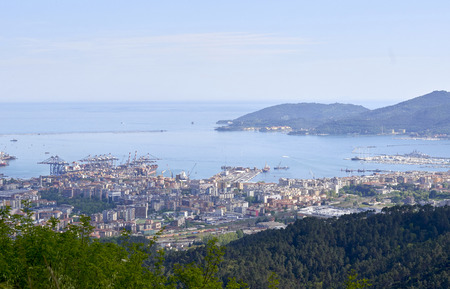 aerial view of la spezia a beautiful town in italyの写真素材