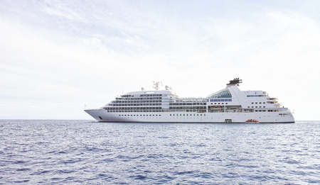 white cruise ship in the gulf of naplesの写真素材