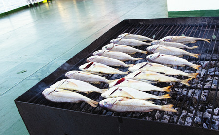 detail of grilled red snapper on board a ship