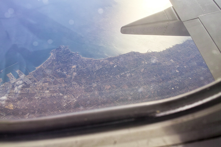 aerialview of sea and coast take from a planeの写真素材