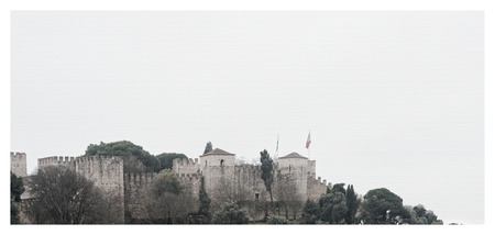 detail of medieval san jorge castle in lisbonのeditorial素材