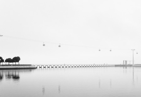 modern area of Tajo river embankment near oceanarium and centre Vasco de Gama, Lisbon, Portugalの写真素材