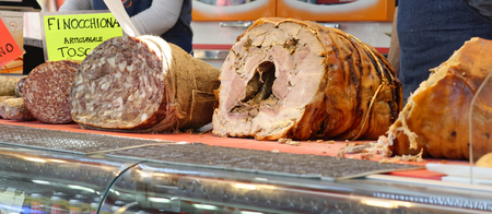 a italian porchetta at market in italyの写真素材