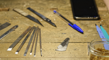 detail of tools for modelling wood