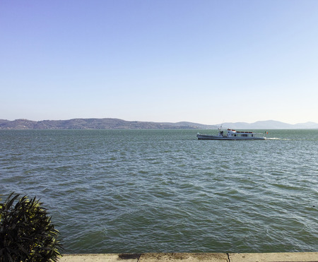 detail of a ferry boat in trasimeno lakeの写真素材
