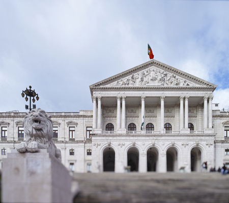 View of the monumental Portuguese Parliament (Sao Bento Palace), located in Lisbon, Portugal.の写真素材