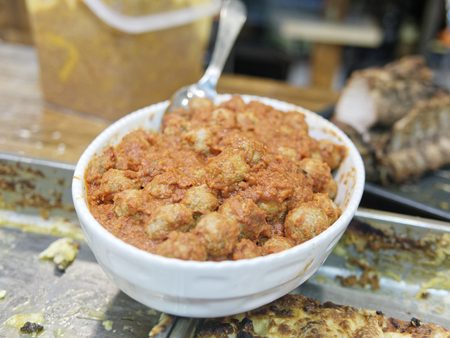detail of meat ball at market in italyの写真素材