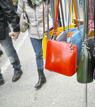 multi colored bags in a italian marketの写真素材